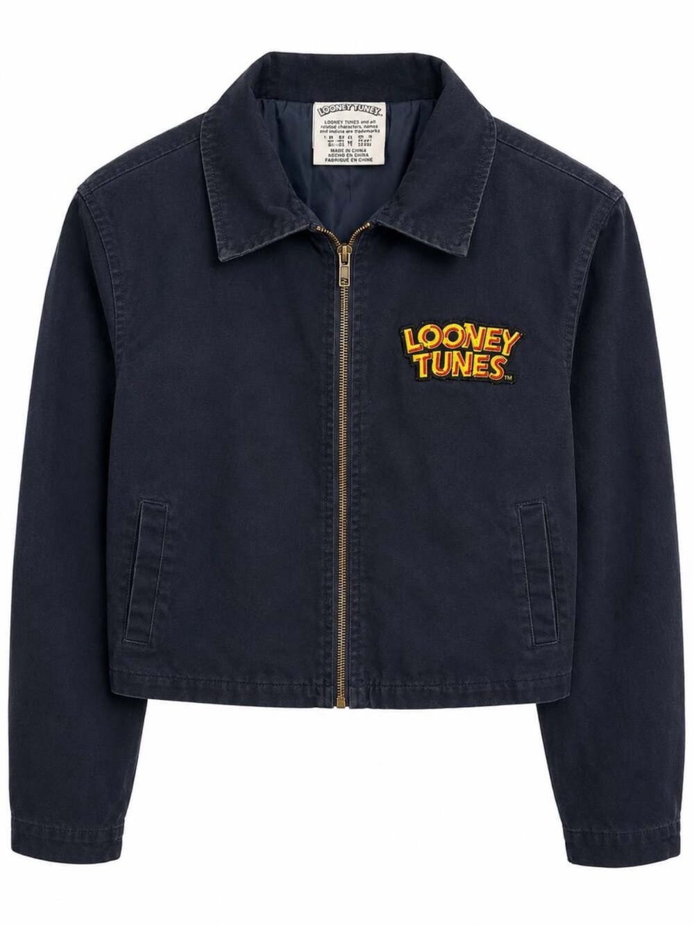 Looney Tunes Bugs Bunny 'That's All Folks' Cropped Navy Canvas Jacket Size L